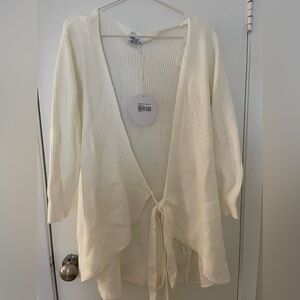 Princess Polly Cream Ribbed Tie-Front Cardigan